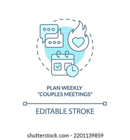 Plan weekly couples meetings turquoise concept icon. Fixing live-in relationship abstract idea thin line illustration. Isolated outline drawing. Editable stroke. Arial, Myriad Pro-Bold fonts used