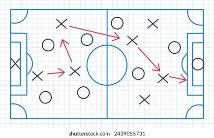 Planear con estrategia de juego de fútbol en estilo esquemático