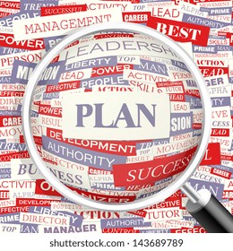 PLAN. Word cloud concept illustration. 