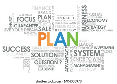 Plan in word cloud and white background