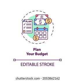 Plan your budget concept icon. Smart money organization idea thin line illustration. Money management. Control your finances. Vector isolated outline RGB color drawing. Editable stroke