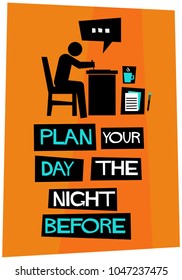 Plan Your Day The Night Before Poster In Flat Style Retro Design