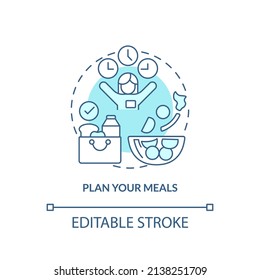 Plan your meals turquoise concept icon. Maintaining weight after long term diet abstract idea thin line illustration. Isolated outline drawing. Editable stroke. Arial, Myriad Pro-Bold fonts used