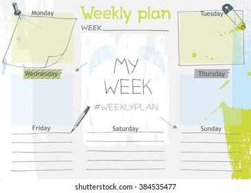 Plan your week, weekly plan, hand drawn, vector illustration.