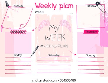 Plan your week, weekly plan, hand drawn, vector illustration.