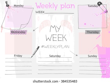 Plan your week, weekly plan, hand drawn, vector illustration.