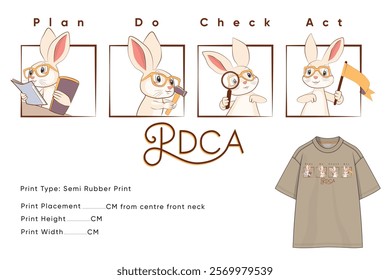 Plan,DO,Check,Act Unique T-Shirt Print Design with cute Rabbit movements