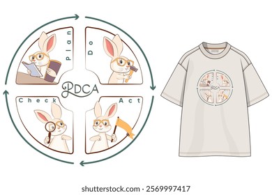 Plan,DO,Check,Act Unique T-Shirt Print Design with cute Rabbit movements in circular layout