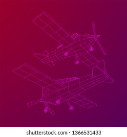 Plane Abstract polygonal wireframe airplane. Travel aircraft, tourism and vacation concept. Wireframe low poly mesh vector illustration