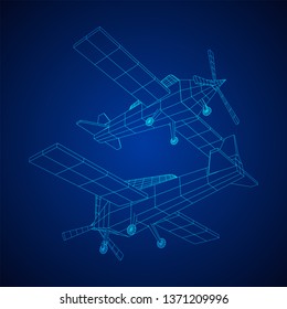 Plane Abstract polygonal wireframe airplane. Travel aircraft, tourism and vacation concept. Wireframe low poly mesh vector illustration