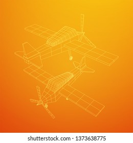 Plane Abstract polygonal wireframe airplane. Travel aircraft, tourism and vacation concept. Wireframe low poly mesh vector illustration