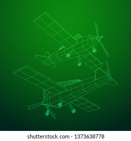 Plane Abstract polygonal wireframe airplane. Travel aircraft, tourism and vacation concept. Wireframe low poly mesh vector illustration