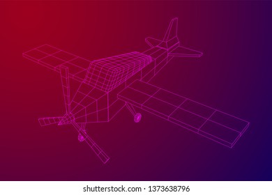 Plane Abstract polygonal wireframe airplane. Travel aircraft, tourism and vacation concept. Wireframe low poly mesh vector illustration