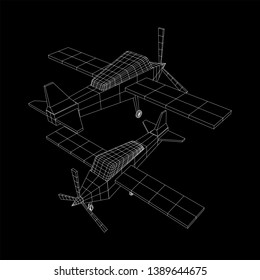 Plane Abstract polygonal wireframe airplane. Travel aircraft, tourism and vacation concept. Wireframe low poly mesh vector illustration