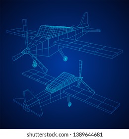 Plane Abstract polygonal wireframe airplane. Travel aircraft, tourism and vacation concept. Wireframe low poly mesh vector illustration