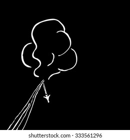 Plane Accident Vector Illustration. Aircraft catastrophic crash. Airplane vapor trail and flash