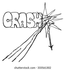 Plane Accident Vector Illustration. Aircraft catastrophic with graffiti style inscription Crash 