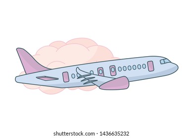 Plane in the Air with Pink Clouds 
