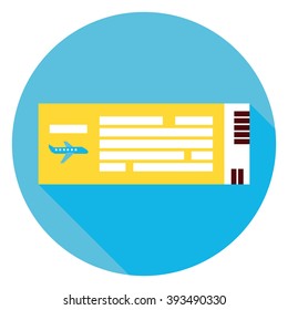 Plane Air Ticket Circle Icon. Flat Design Vector Illustration with Long Shadow. Summer Travel and Transportation Symbol.