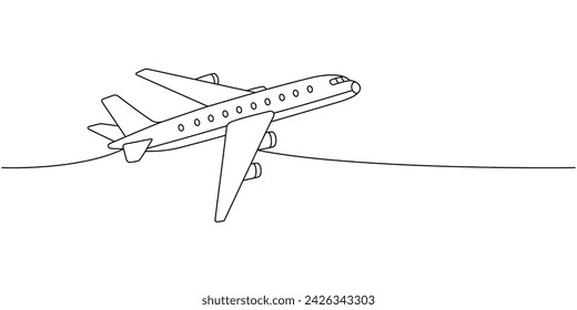 Plane, air transport one line continuous drawing. Different air transport continuous one line illustration. Vector minimalist linear illustration