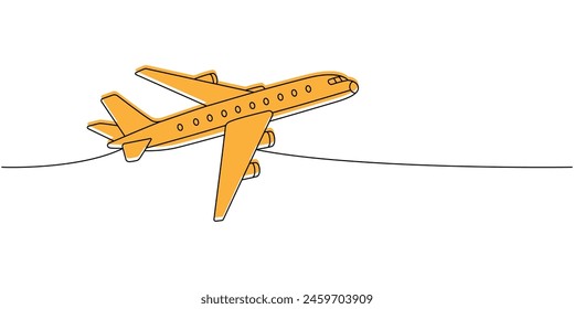 Plane, air transport one line colored continuous drawing. Different air transport continuous one line illustration. Vector minimalist illustration