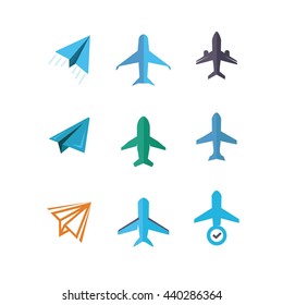 Plane Air Transport vector Illustration Icon Flat Set