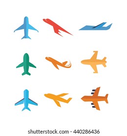 Plane Air Transport vector Illustration Icon Flat Set
