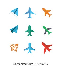 Plane Air Transport vector Illustration Icon Flat Set