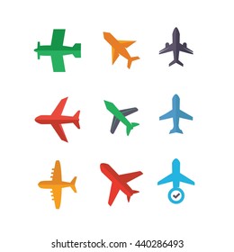Plane Air Transport vector Illustration Icon Flat Set
