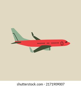 Plane, aircraft, airplane, flight in modern flat line style. Hand drawn vector illustration of leisure, weekend, vacation, travel, road trip cartoon design. Vintage transportation patch, badge, emblem