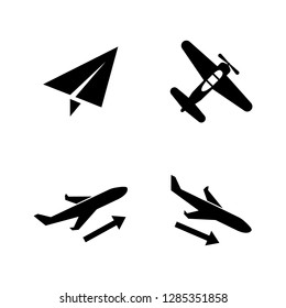 Plane, Aircraft, Airplane. Simple Related Vector Icons Set for Video, Mobile Apps, Web Sites, Print Projects and Your Design. Plane, Aircraft, Airplane icon Black Flat Illustration on White Background