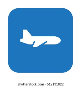 plane, aircraft flat icon, filled vector sign, colorful pictogram on rounded square button isolated on white. 