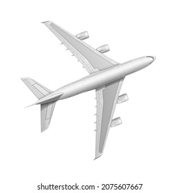 Vector de vuelo del avión. avión blanco vuela en el cielo. transporte aéreo. parte superior del avión de pasajeros. 3.ª ilustración realista