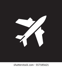 Plane, aircraft icon vector, filled flat sign, solid white pictogram isolated on black. Airport symbol, logo illustration