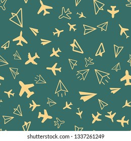 Plane, aircraft on color background. Travel concept. Empty space for text and design