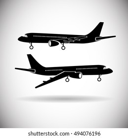 Plane Aircraft Set Web Icon Flat Vector Illustration