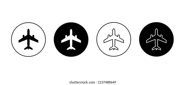 Plane, aircraft vector icons set. Airplane travel flight symbol button in circle