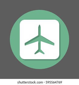 Plane, airplane flat icon. Round colorful button, circular vector sign with shadow effect. Flat style design