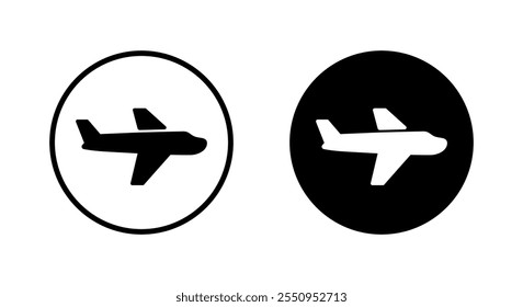 Plane, airplane icon on black circle. Flight sign symbol