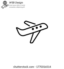 plane, airplane icon thin line, linear, outline. Simple sign, logo. 