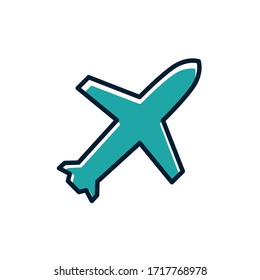 Plano, icono del avión vectorial en fondo blanco