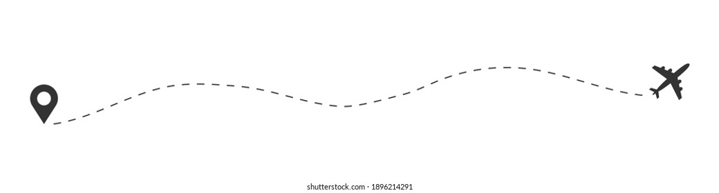 Plane. Airplane route with location pin. Vector illustration on white background