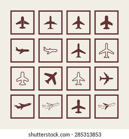 plane airplane ship icon set