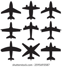 Plane airplane silhouettes set large pack of vector 