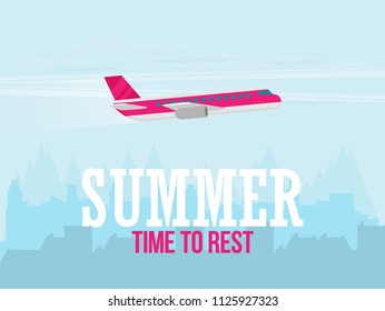 Plane or airplane in the sky vector illustration in flat style