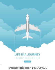 Plane or airplane in the sky vector illustration in flat style
