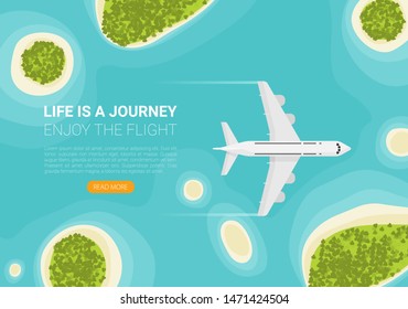 Plane or airplane in the sky vector illustration in flat style