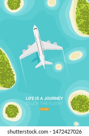 Plane or airplane in the sky vector illustration in flat style