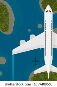 Plano o avión en la ilustración del vector del cielo en estilo plano