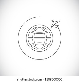 plane around globe outline icon